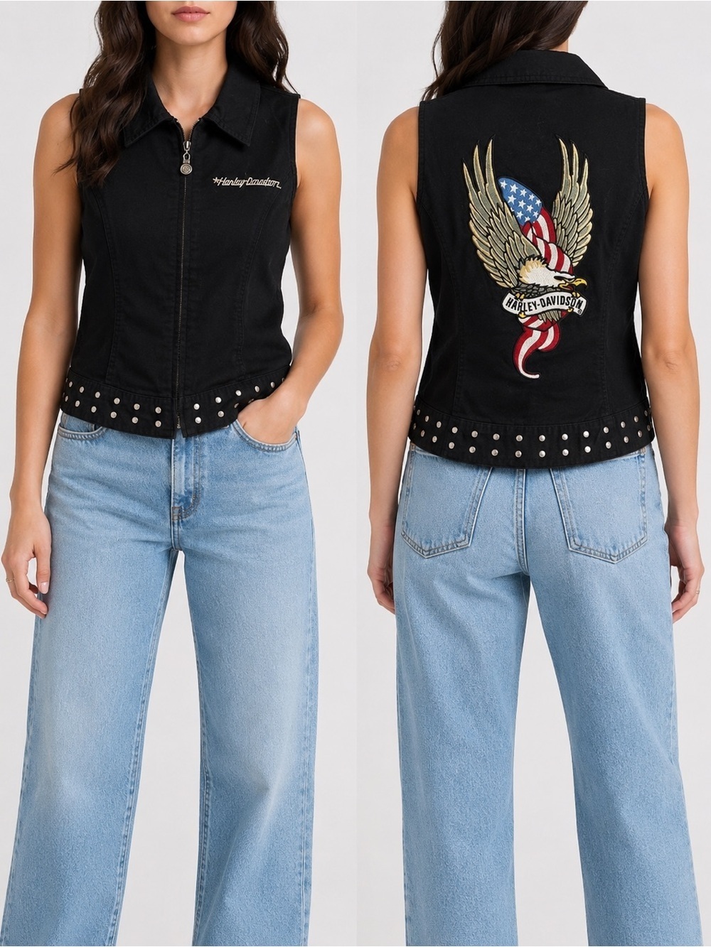 🔥 Harley-Davidson Studded Eagle Patch Vest S 🔥